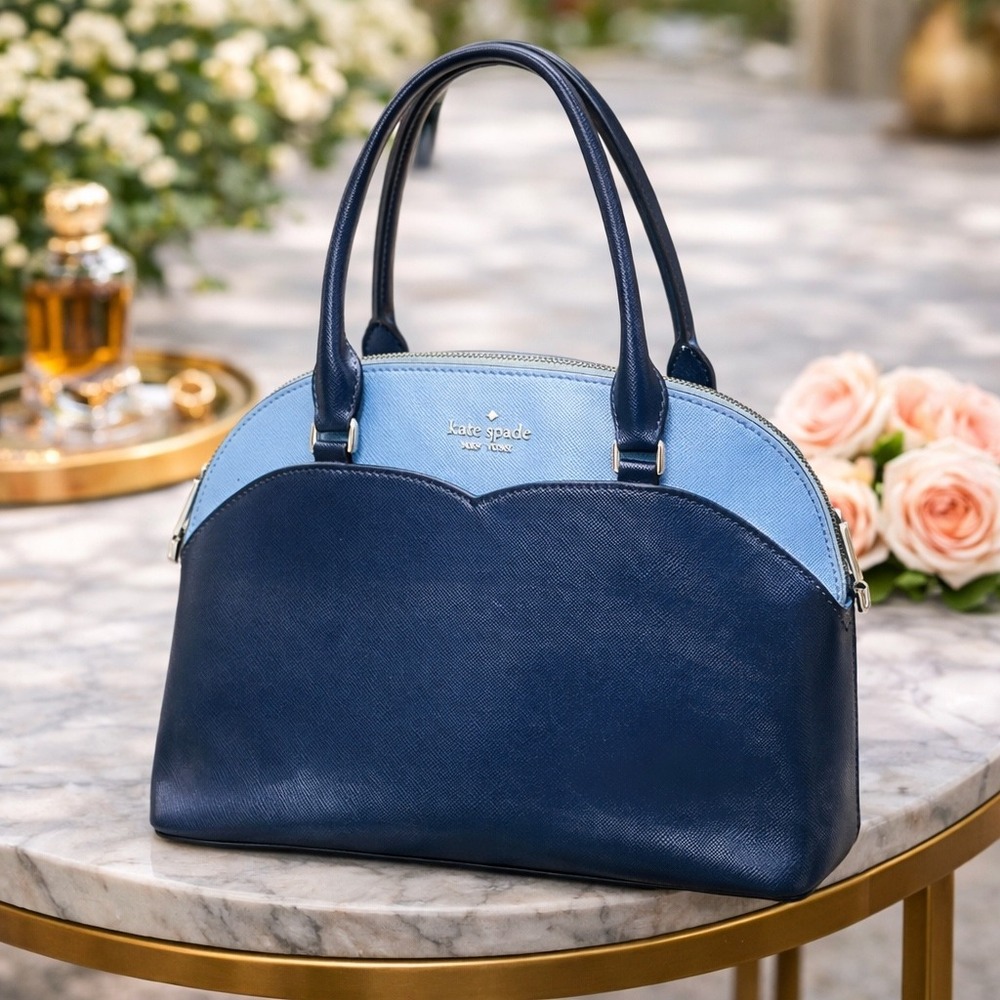 Kate Spade‎ New York Blue Saffiano Leather Colorblock Scallop Dome Satchel Bag